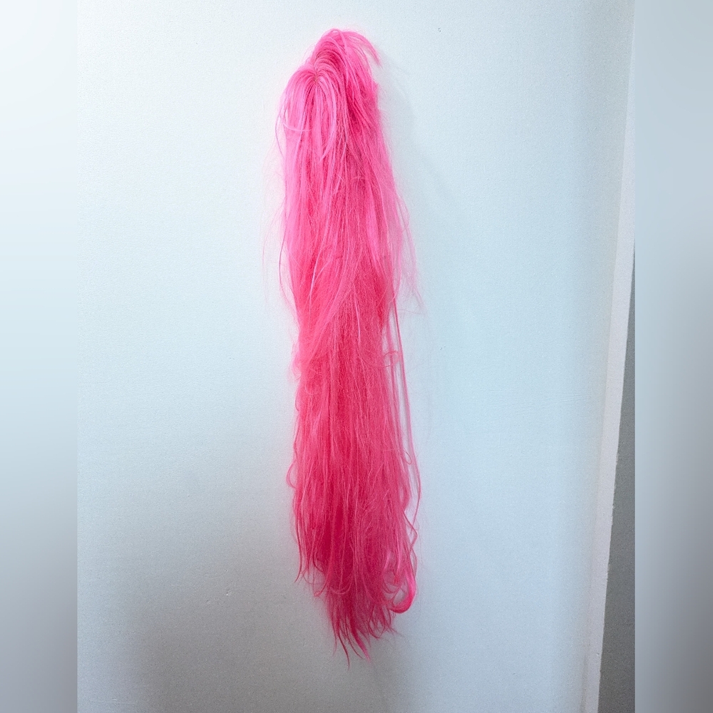 Global Collection Neon Pink Long Hair with Bangs Wig, 100% Synthetic